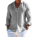 Men's long sleeve shirt casual loose lapel button top solid colour polyester plus size blouse clothing