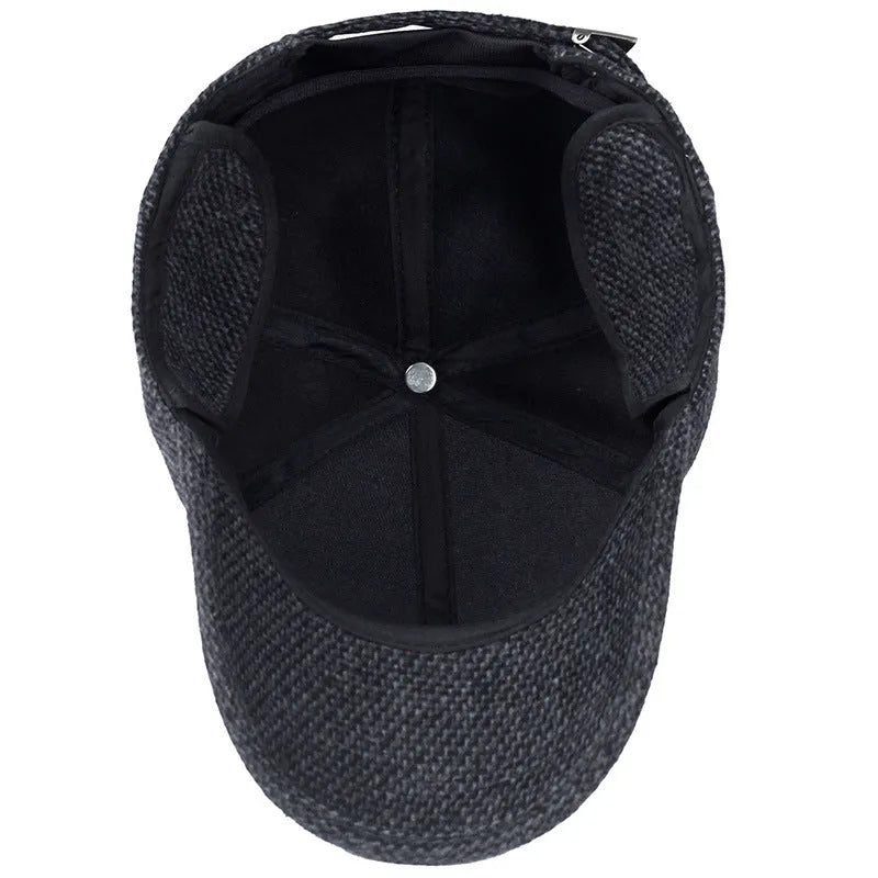 Men's winter wool felt short brim baseball cap with dome top and curling eave in black coffee and grey
