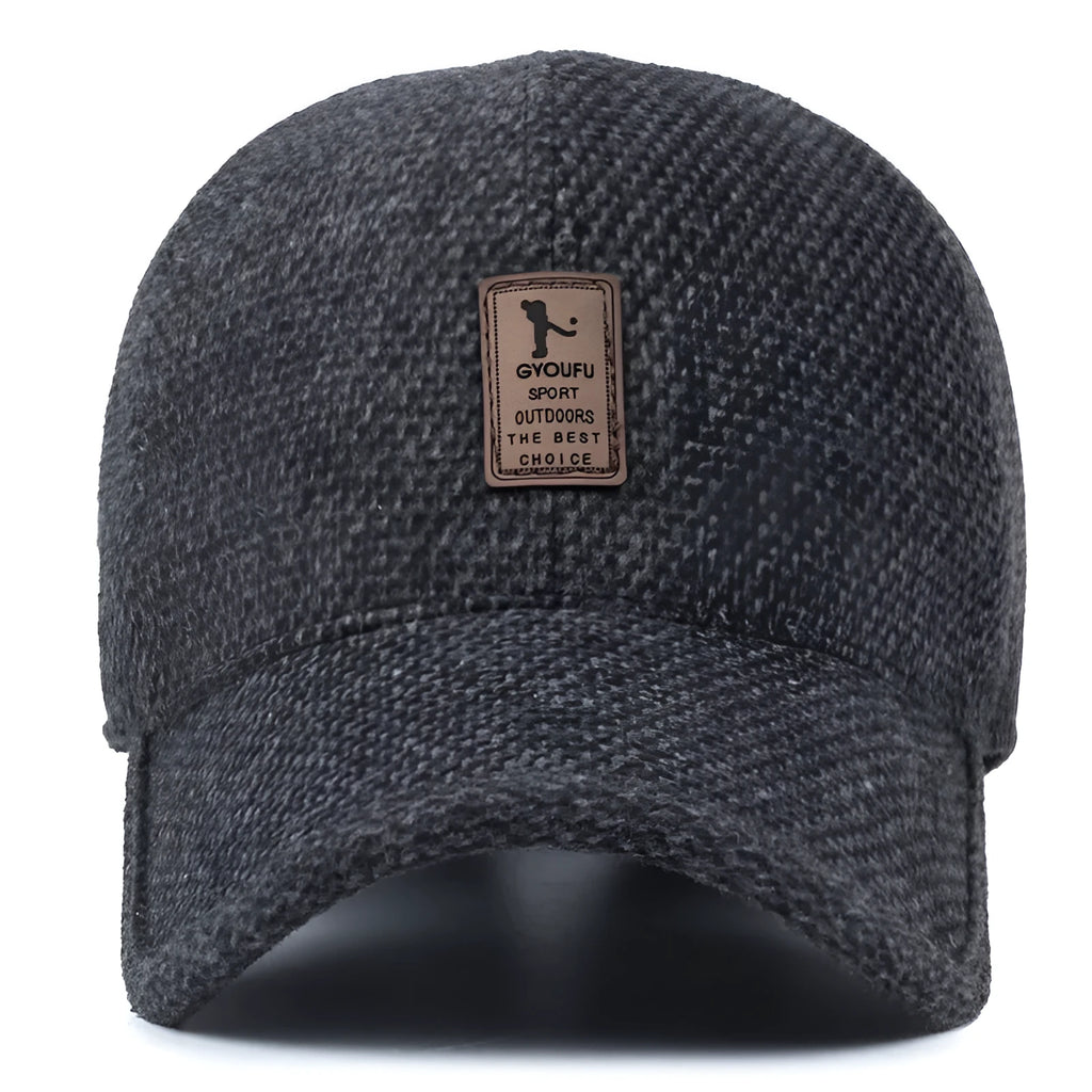 Men's winter wool felt short brim baseball cap with dome top and curling eave in black coffee and grey
