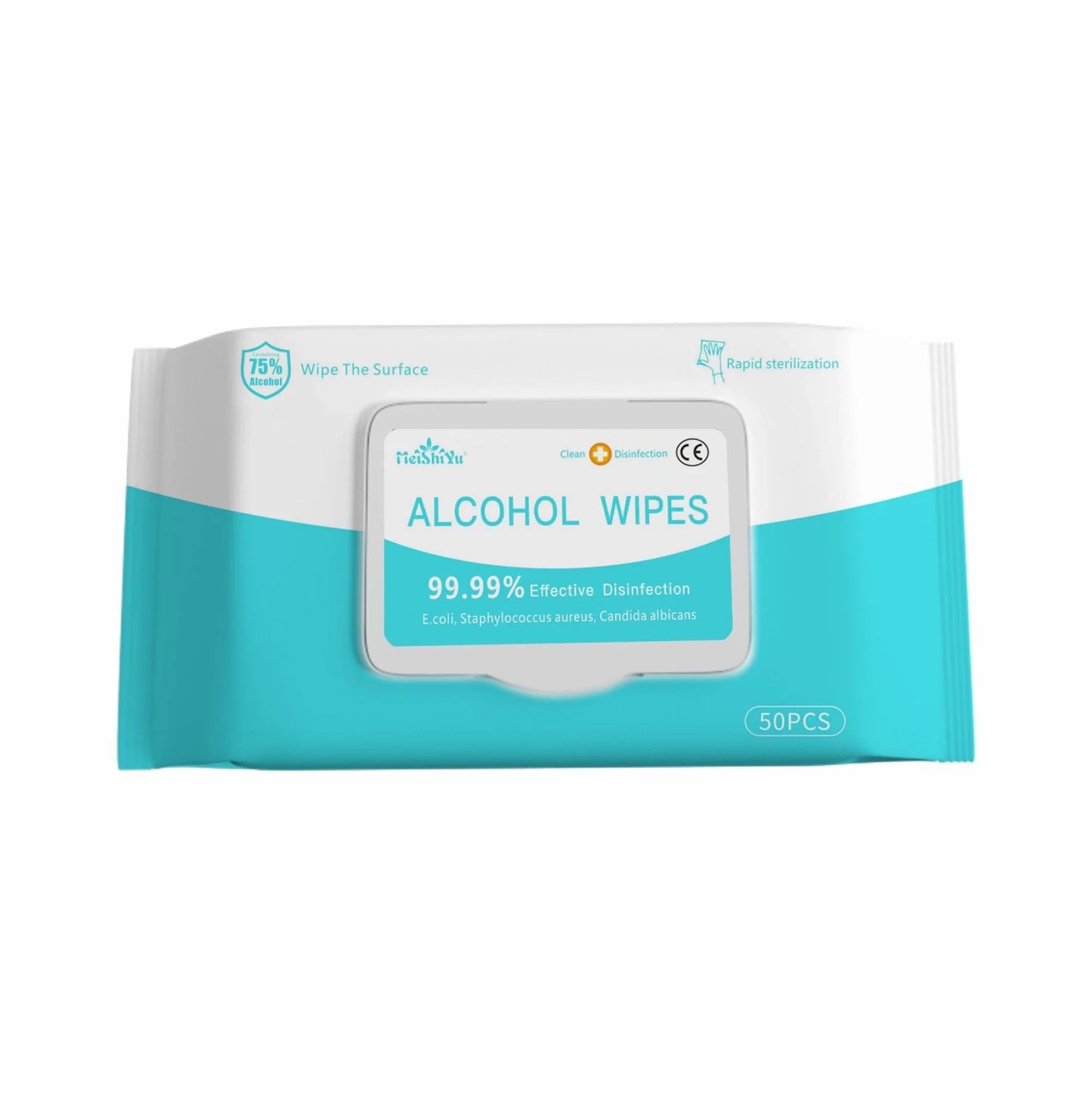 50PCS alcohol wipes for effective disinfection, measuring 180mm x 150mm