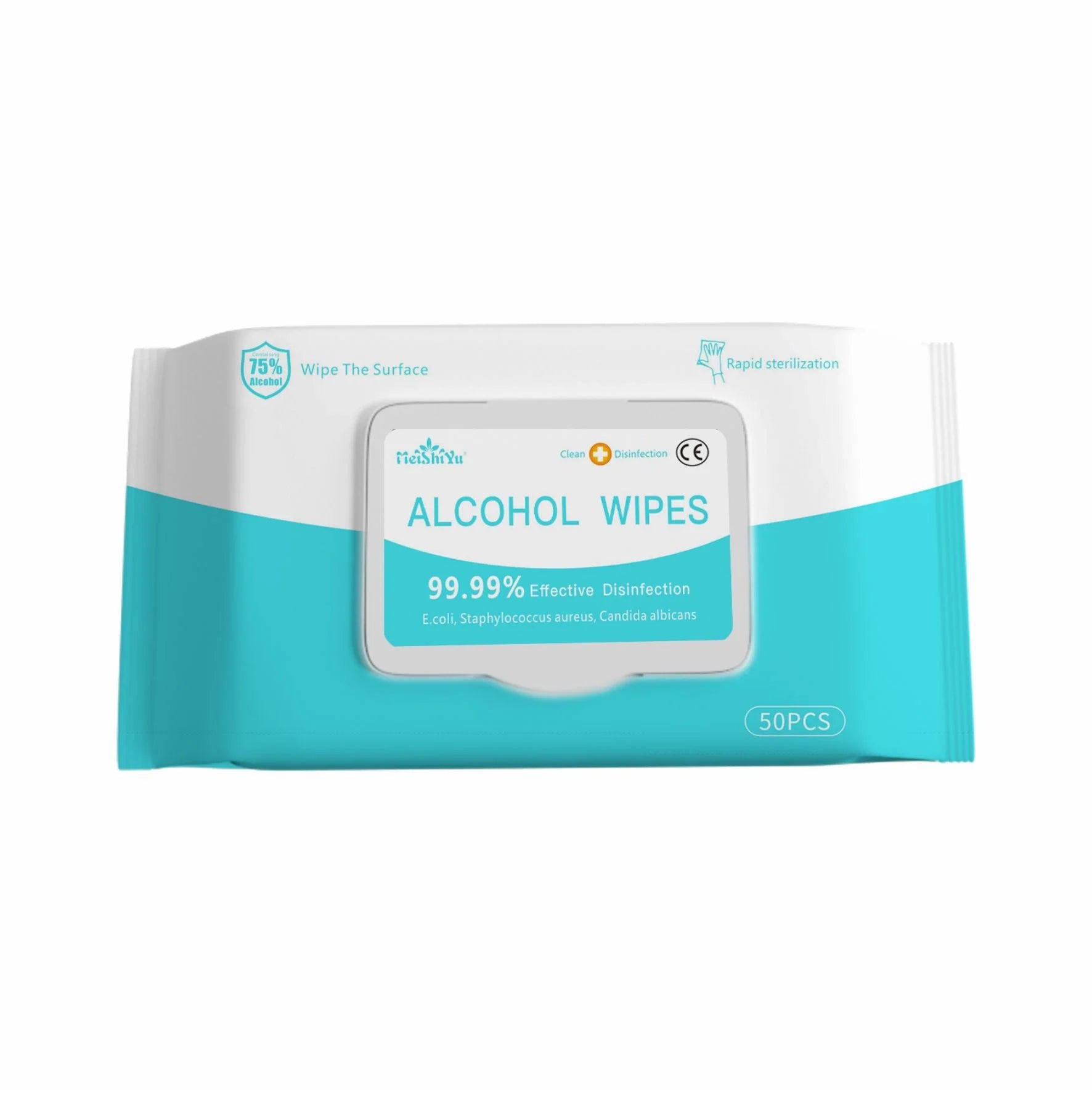 50PCS alcohol wipes for effective disinfection, measuring 180mm x 150mm