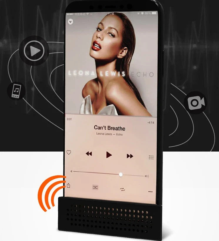 Mini speaker phone holder for Apple iPhones in various colors