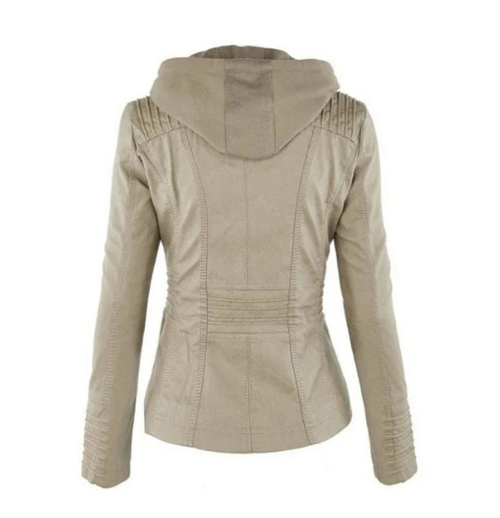 Stylish detachable hooded leather jacket for women in various colors