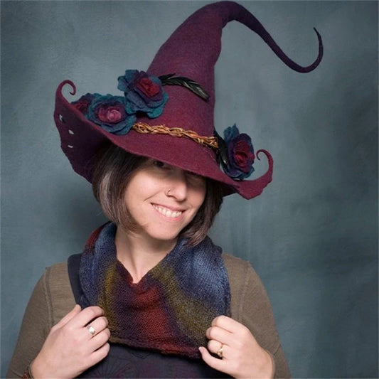 Handmade merino wool witch hat in various colours for Halloween and cosplay