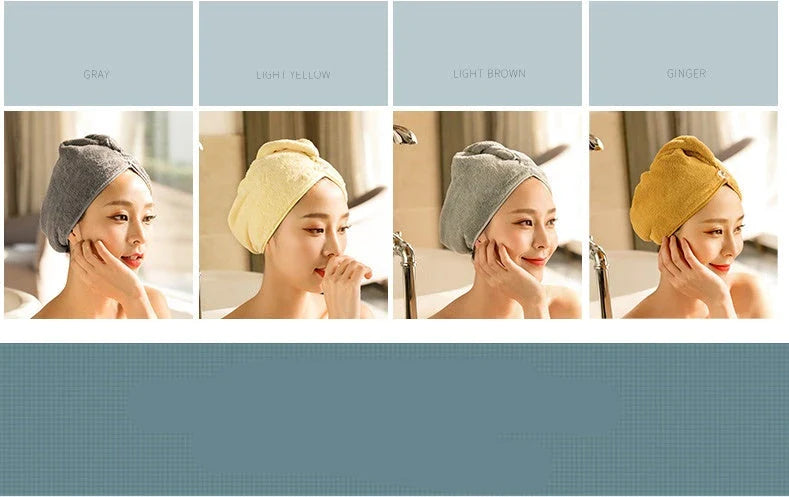 Absorbent microfiber hair turban in various vibrant colours, designed for fast and convenient drying