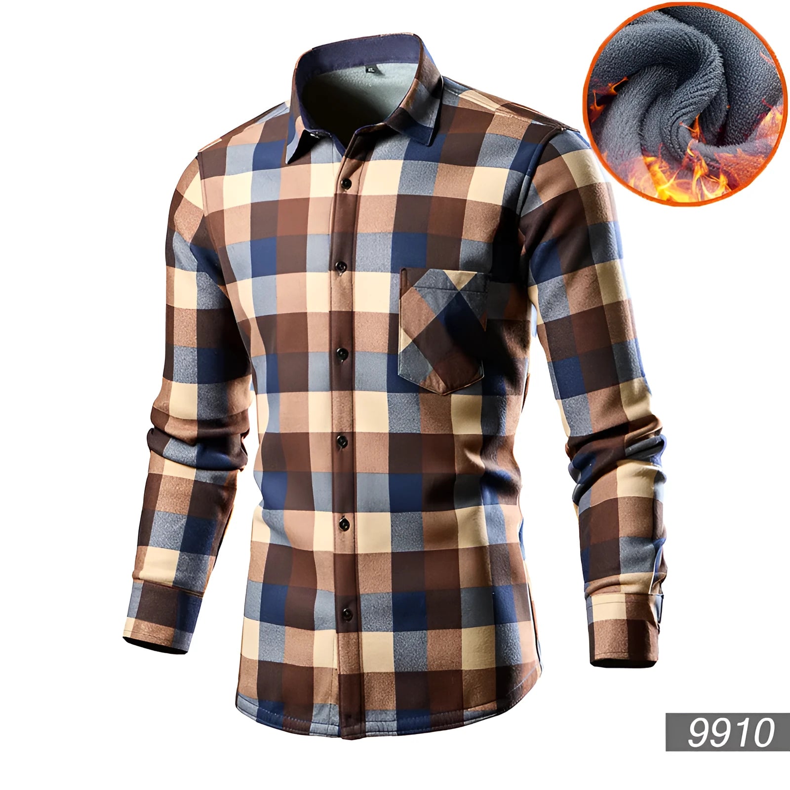 Men's fleece-lined cotton blend cardigan shirt in loose fit available in multiple solid colours