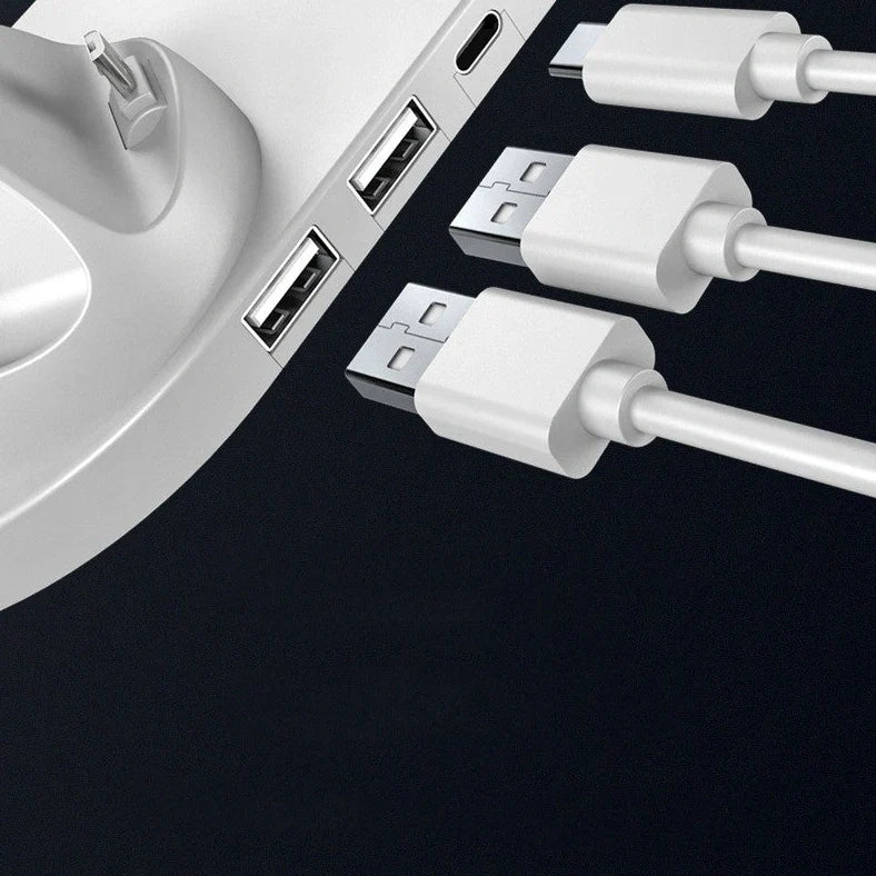 WS5 six-device wireless charger showing compact 23cm design with multiple phone charging positions