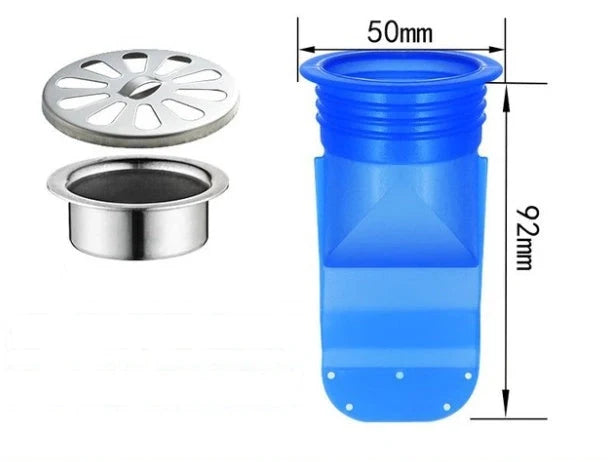 Blue silicone floor drain deodorant anti-overflow device measuring 180x120x40 mm