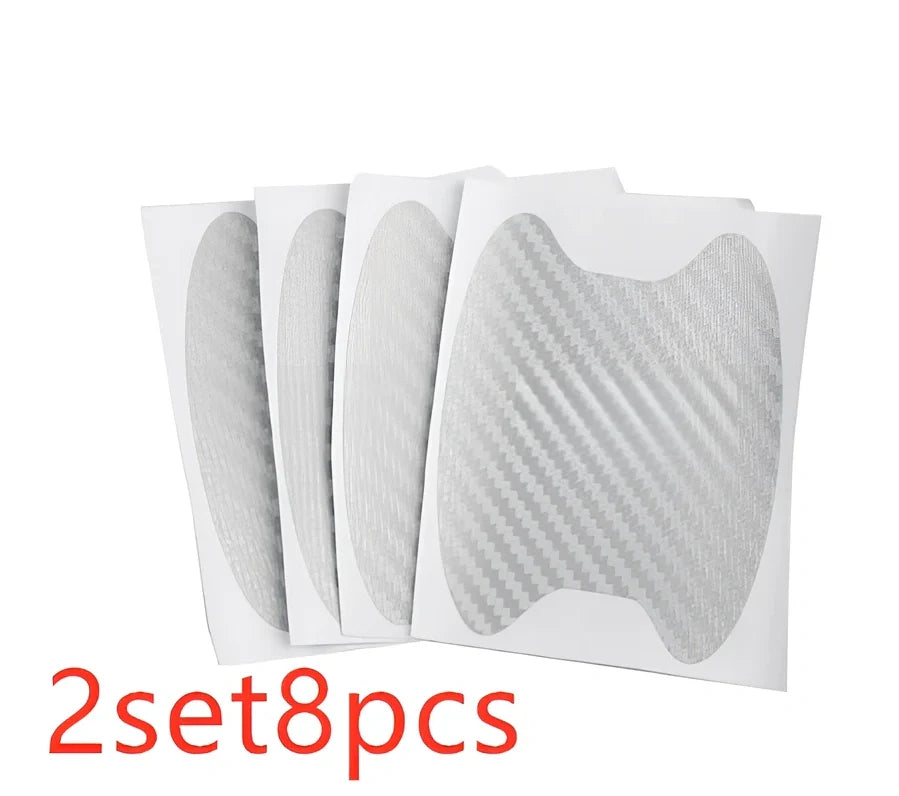 4-piece black carbon fibre car door handle stickers, 8.5 cm x 6.8 cm, scratch protection for vehicles