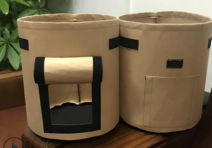 Black breathable non-woven plant growth bag with side window and double handles for potato cultivation