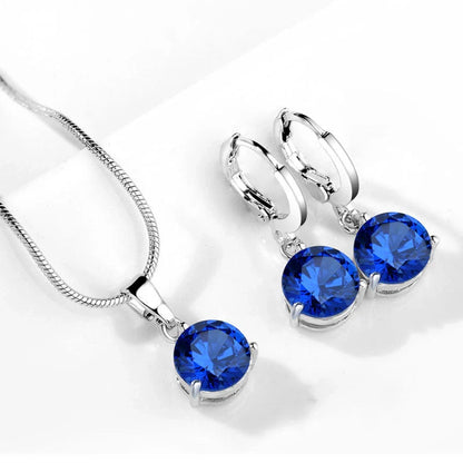 Water Drop Necklace Earring Set with zircon gemstones and snake bone chain