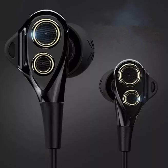Black metal in-ear HIFI headphones with a tangle-free cable and 3.5mm jack.