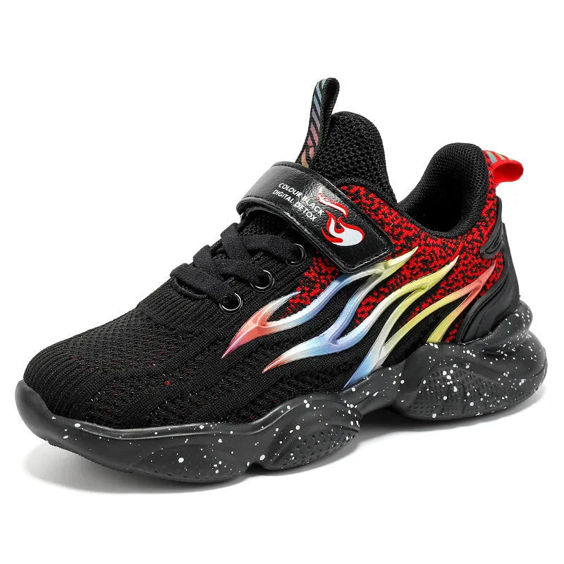 Boys sneakers with mesh upper and TPU details in beige, black gold, and black red colour options