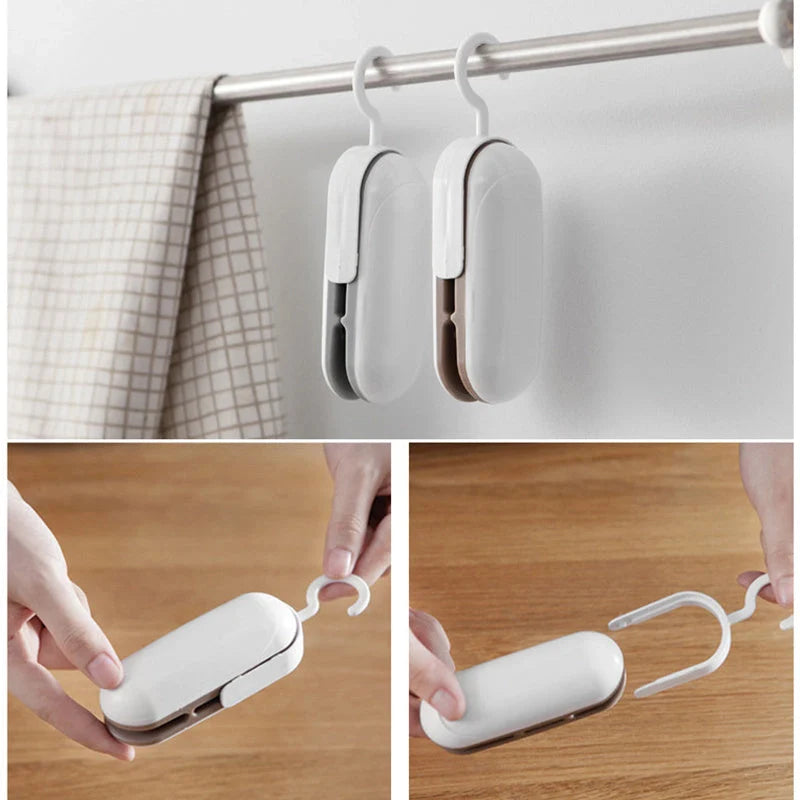 Mini Portable Heat Sealer for plastic packaging and food snacks in grey and brown