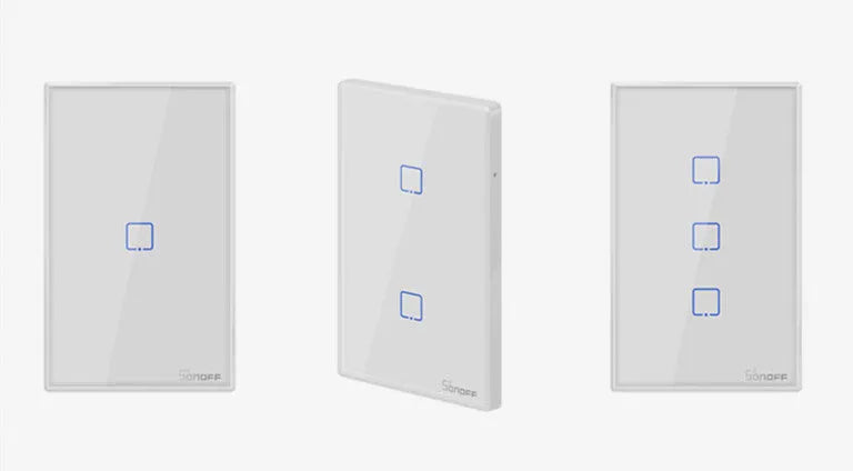 Smart wall switch with tempered glass touch panel, 120mm mounting hole spacing, white finish