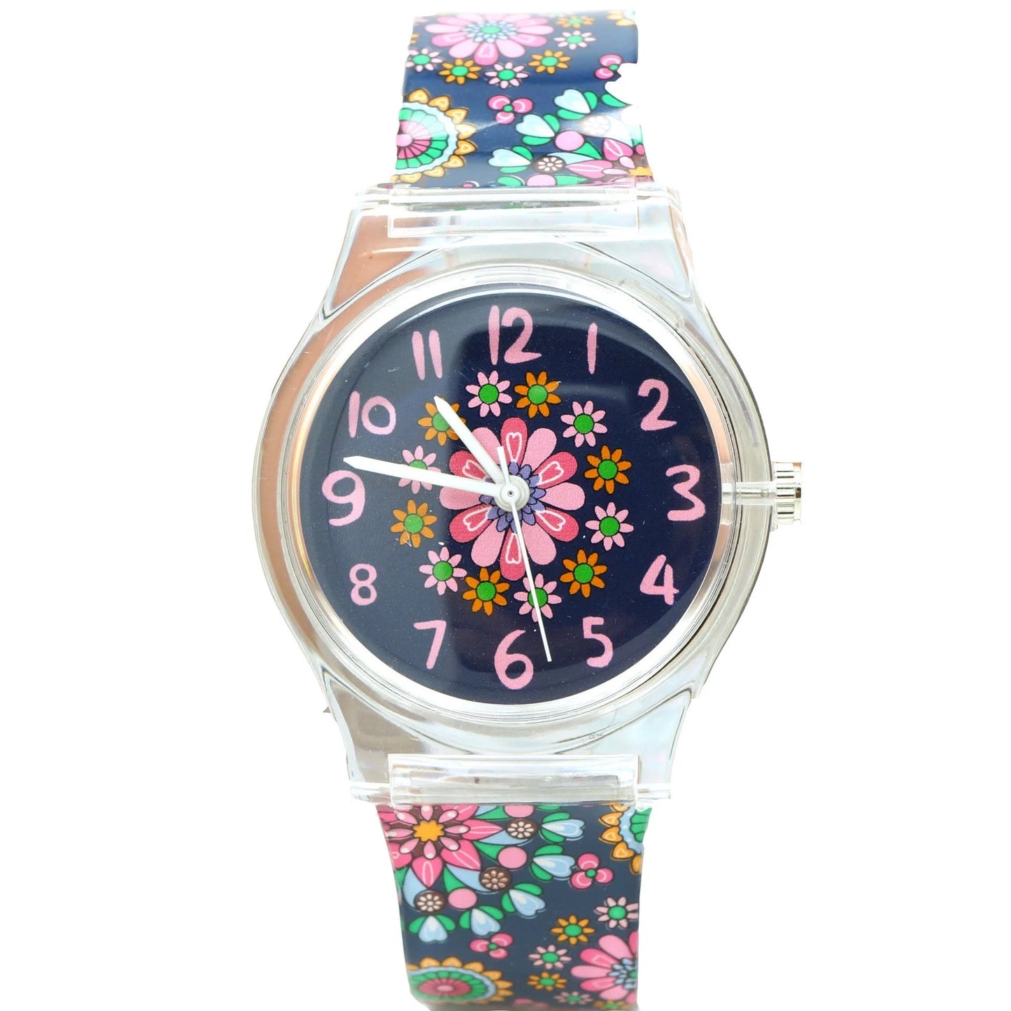 Floral quartz watch for children with Korean style and PVC strap