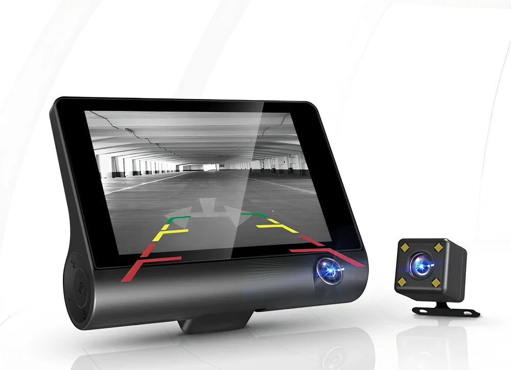 1080P dash cam with 170° front lens, 6-glass construction, and rear cable for dual recording