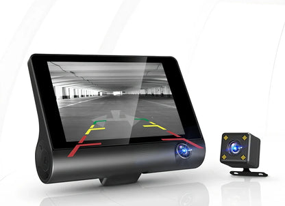 1080P dash cam with 170° front lens, 6-glass construction, and rear cable for dual recording