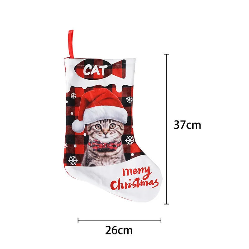 Printed cloth Christmas decoration banner with plaid puppy and cat patterns in various colours