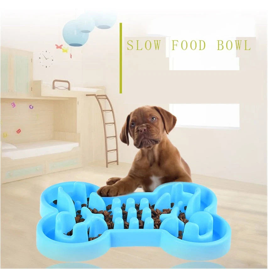 Slow-Feed Silicone Pet Bowl in various colours, featuring a design to encourage mindful eating and prevent bloating in dogs and cats.