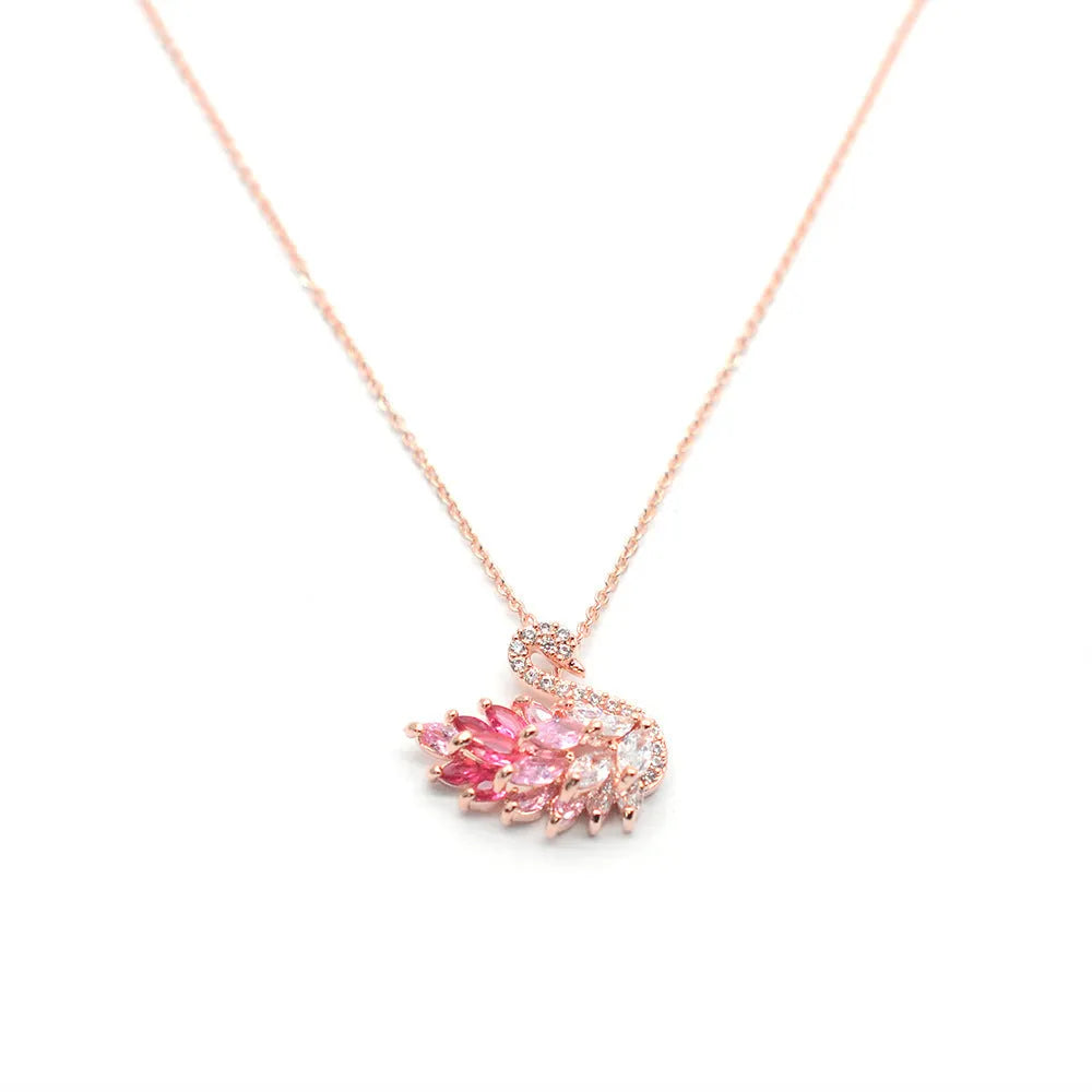 Alloy swan pendant necklace on snake bones chain, adjustable 51-80cm, available in nine colour options including silver and rose gold