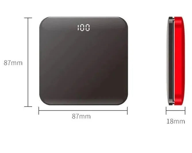 Ultra-thin mirror mini power bank with LCD display – 8000mAh alloy shell in three colours