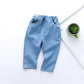 Children's casual straight jeans in blue, 95% cotton, elastic waistband, Korean style