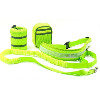 Adjustable hands-free dog leash set in gray, black, green, and red options