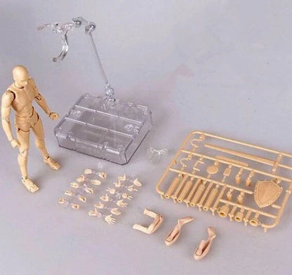Articulated human mannequin kits for artists with interchangeable accessories