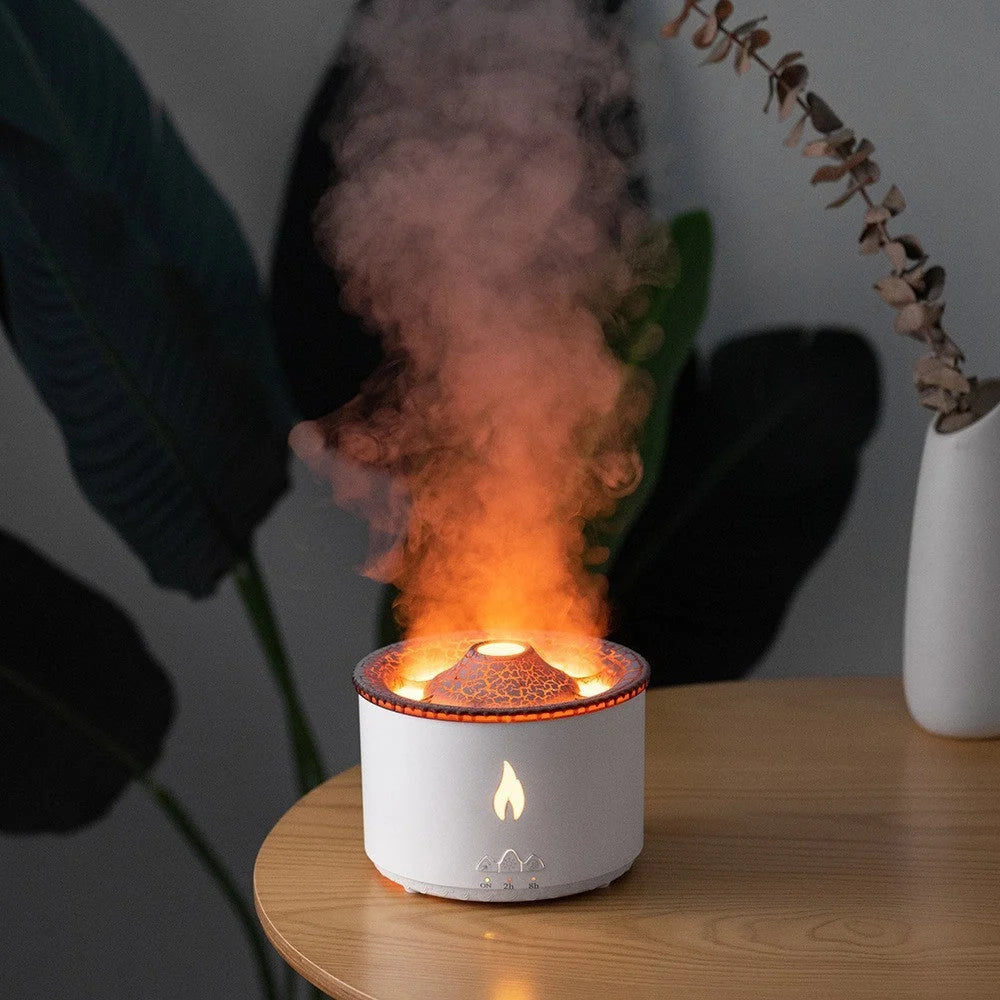 Two-colour Spray Ring Volcano Humidifier in flame monochrome white with aromatherapy function