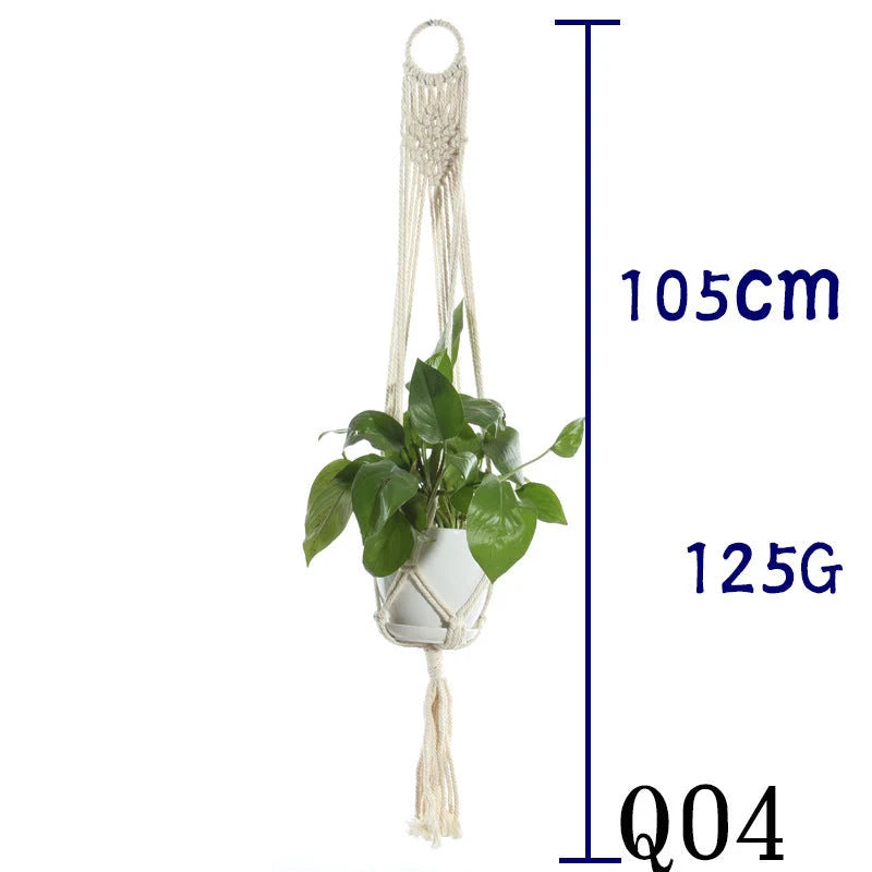 Handmade beige cotton rope flower pot net bag for indoor plants, American Country style