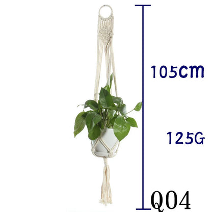 Handmade beige cotton rope flower pot net bag for indoor plants, American Country style