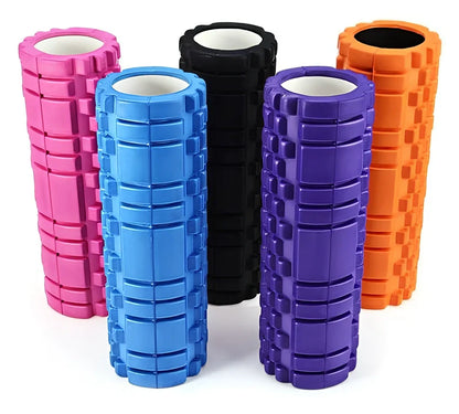 Blue EVA yoga foam roller 30cm long with massage points for muscle recovery