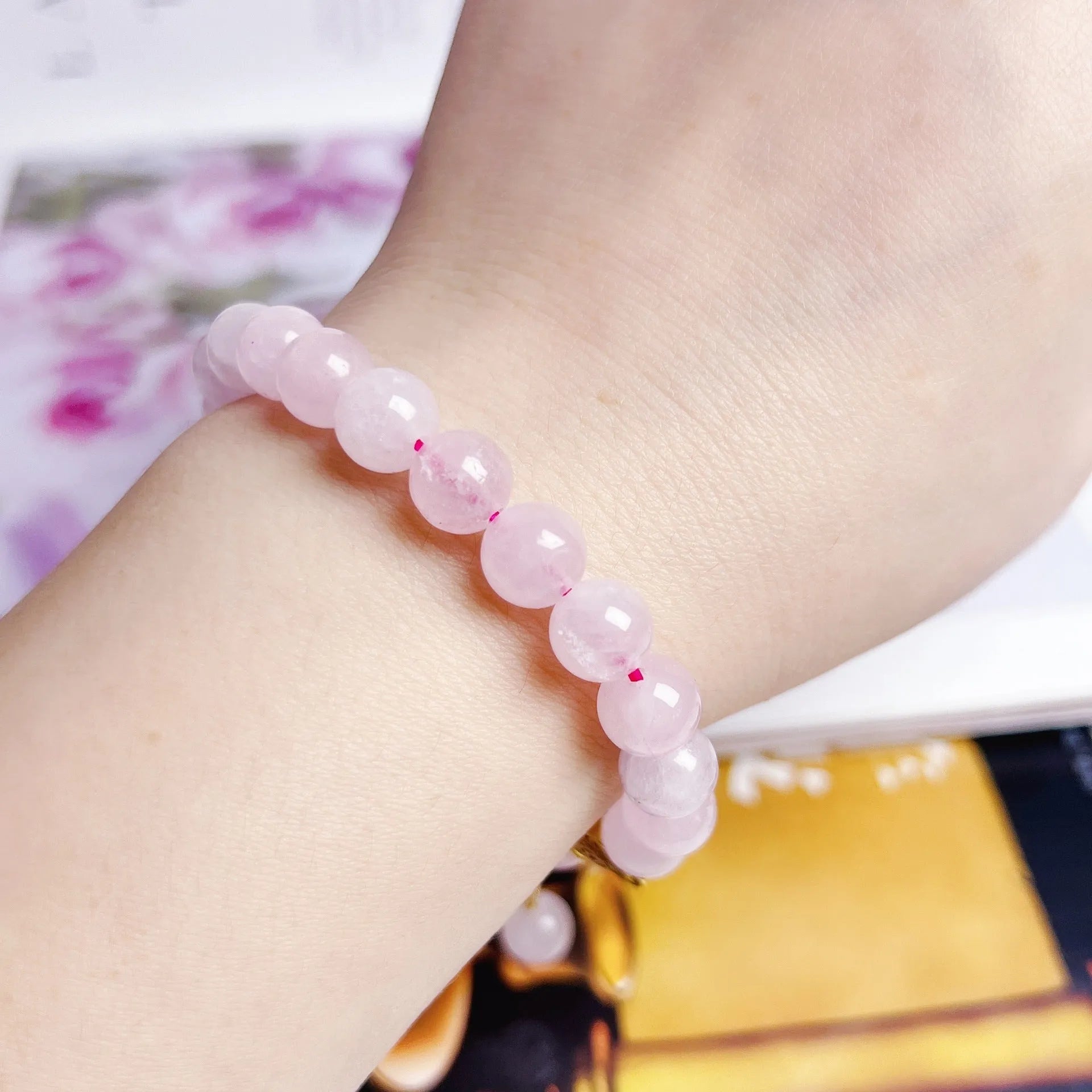 Pink crystal peach blossom bracelet for women with handcrafted design