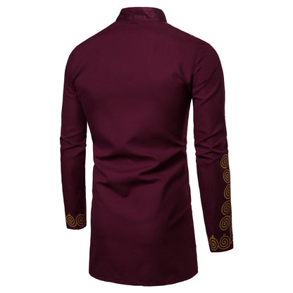 Men's African-inspired cotton blend hoodie with stand-up collar in white, black, and wine red