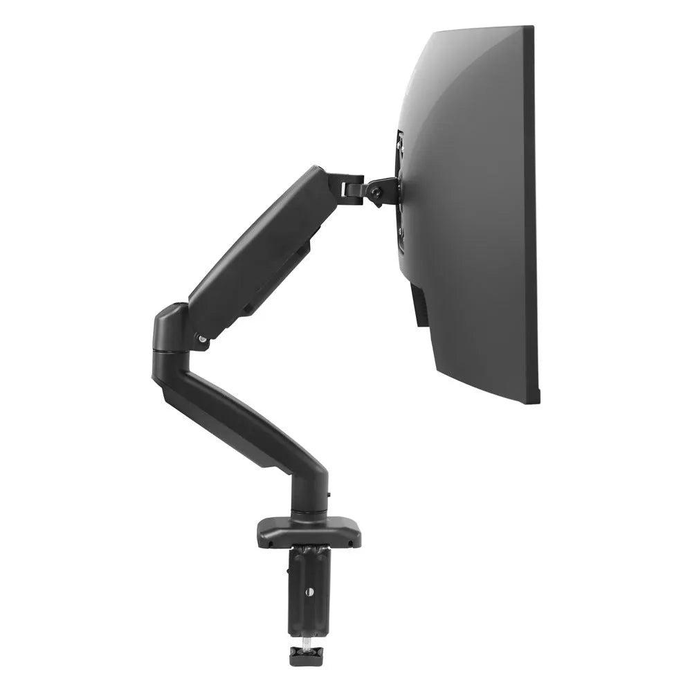 Black table-top rotating telescopic bracket holding an LCD computer monitor