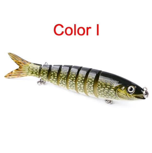 Multi-jointed pike fishing lure with steel ball weight system for enhanced throwing distance