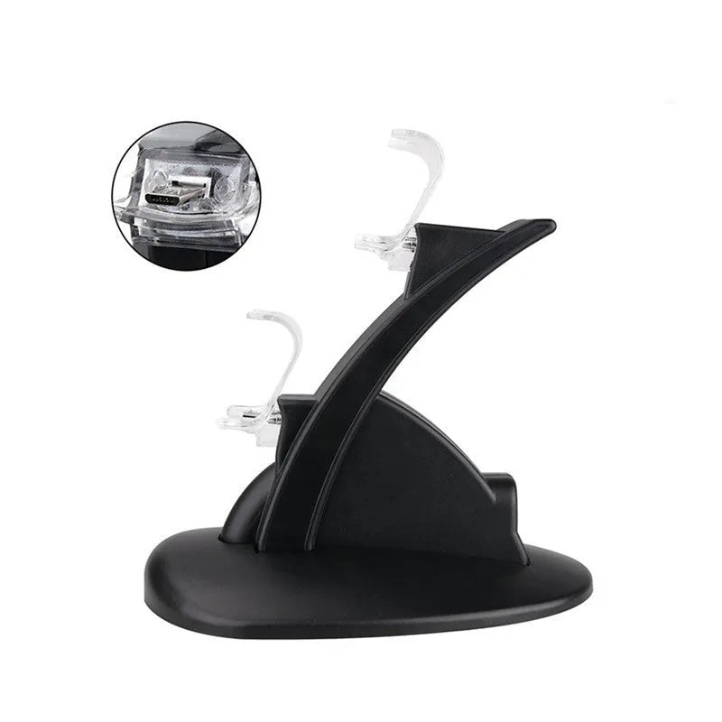Black Xbox One dual controller charging stand dock showing two gamepads charging.