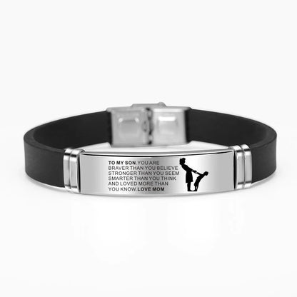 Engraved stainless steel silicone bracelet for family bonds with personal engravings