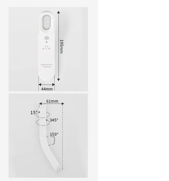 USB human body night light with LED lamp, PC lampshade, inductive switch, 195x44x60 mm, black/white, 3000k/6500k