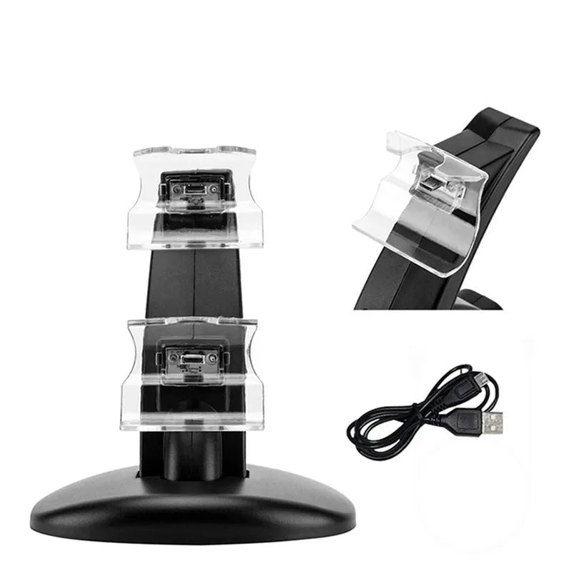 Black Xbox One dual controller charging stand dock showing two gamepads charging.