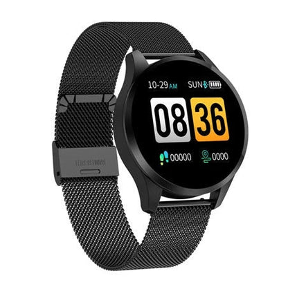 Round screen smart watch with health monitoring features and multi-language support