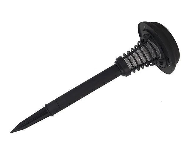 Black solar insect killing lawn lamp with dual white and UV purple lights for garden mosquito control