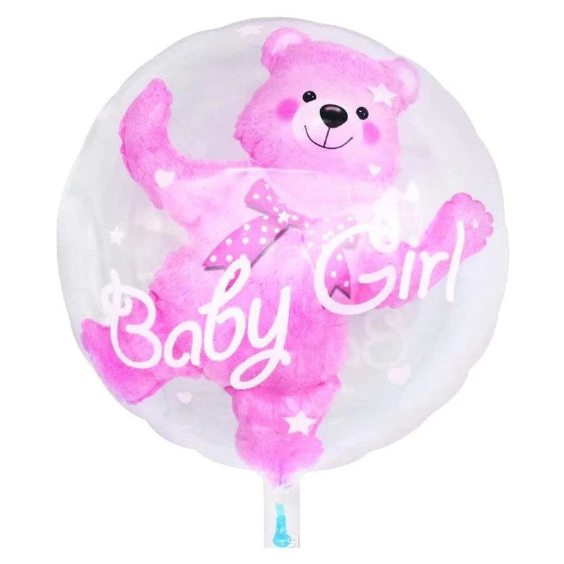 Bear transparent lifting balloon in pink and blue, durable nylon material, 59X69 cm
