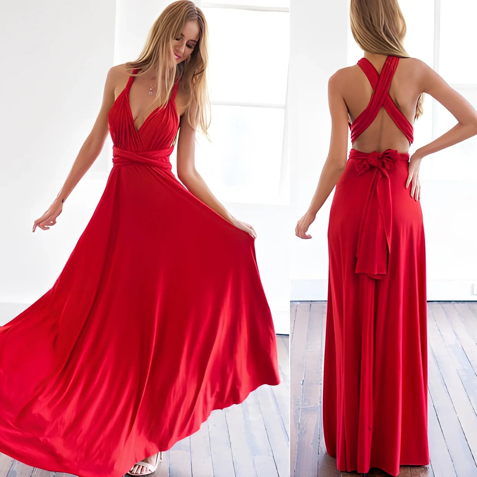 Women's khaki multiway bandage maxi dress with long straps, backless lace design, floor-length 158cm swing skirt in polyester milk silk