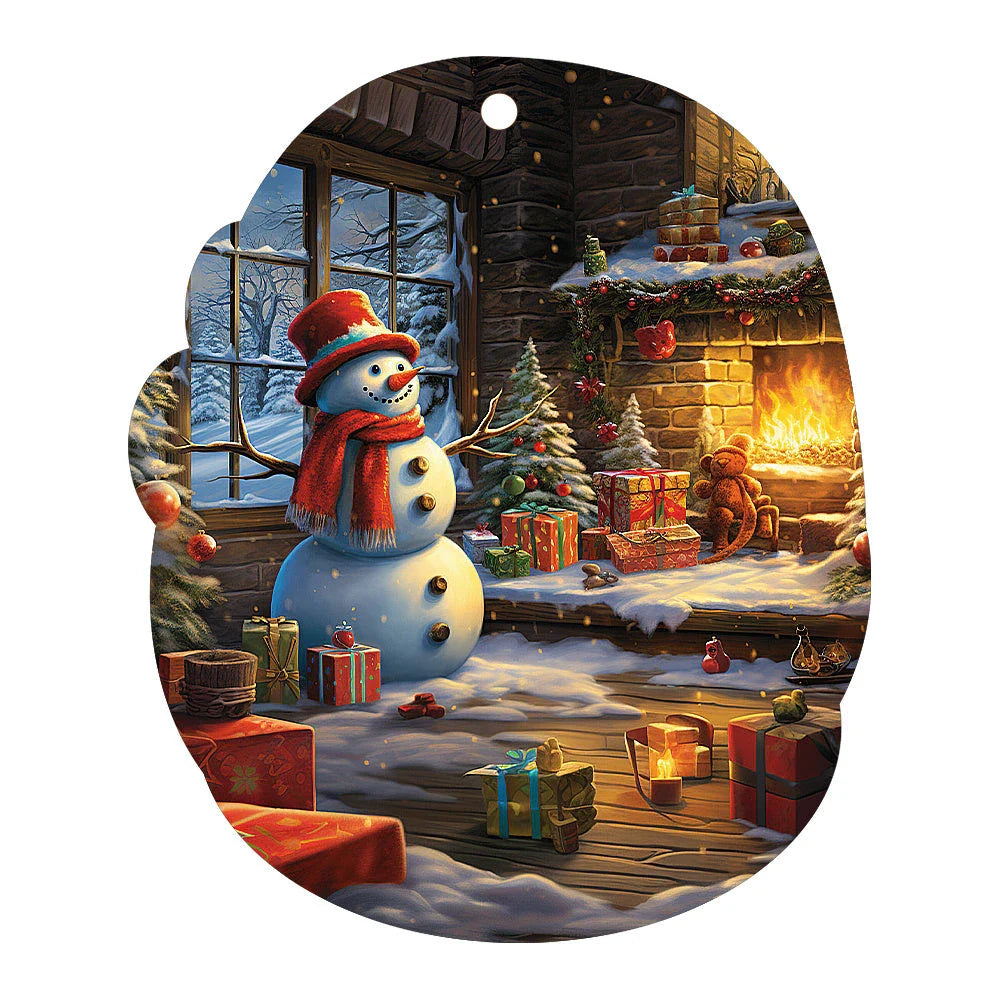 A charming acrylic car-shaped ornament with vibrant colors and a reflective finish, perfect for Christmas decor.