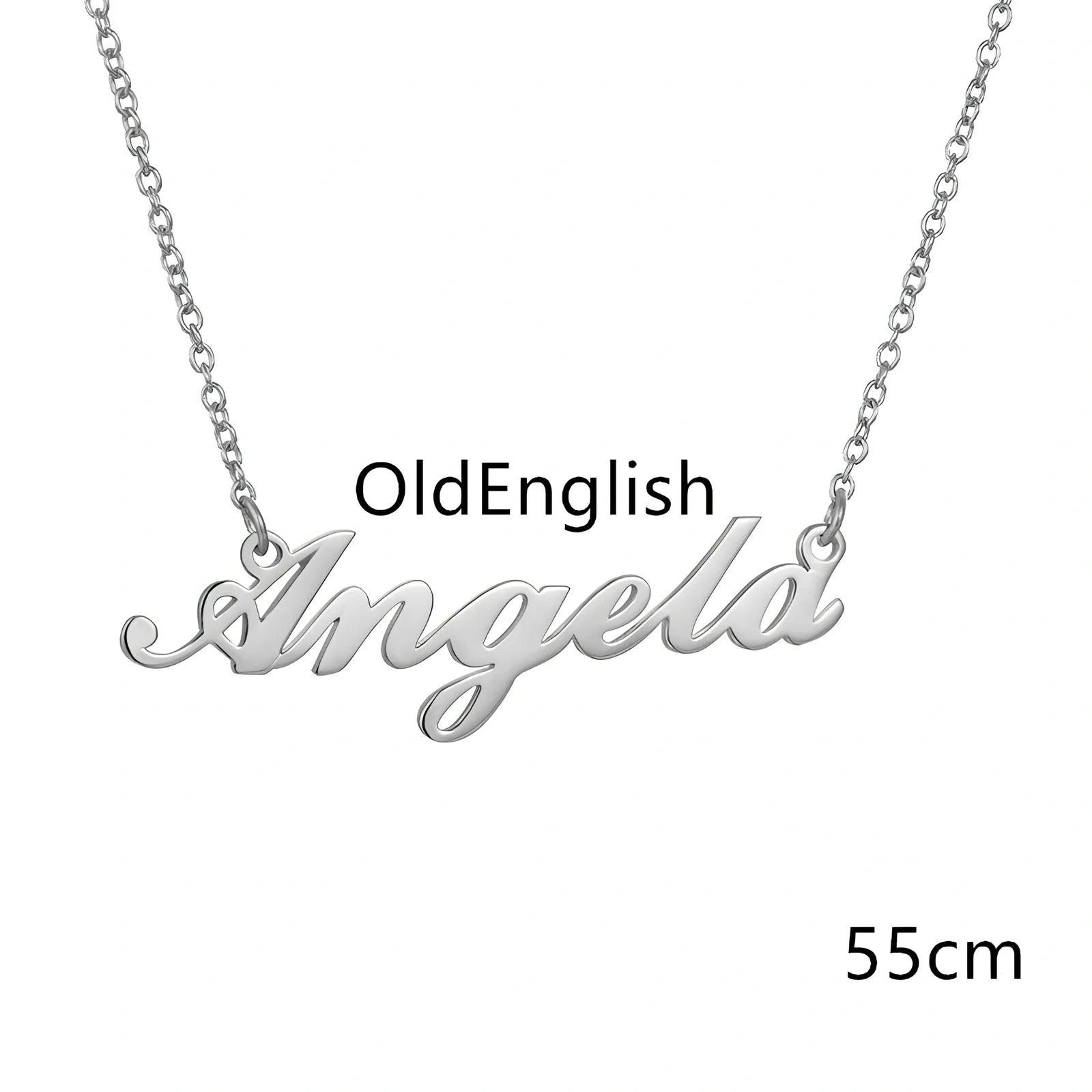 Custom name pendant necklace in titanium steel with 925 silver plating, rose gold chain 45cm length