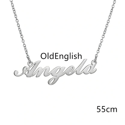 Custom name pendant necklace in titanium steel with 925 silver plating, rose gold chain 45cm length
