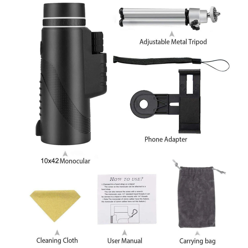 Black HD 40x60 monocular telescope for mobile phones with 40X magnification and waterproof design
