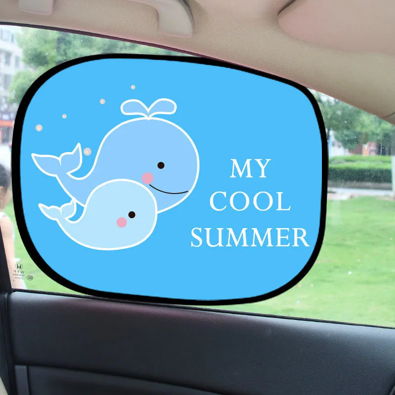 Electrostatic adsorption nylon mesh car side window sunshade shown in one of four available size pairs.